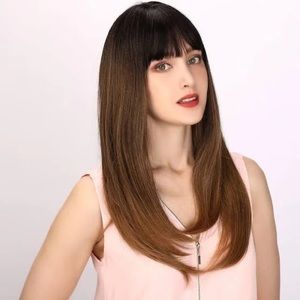 New in package Ombré Brown Straight with Bangs 24”